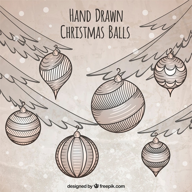 Free Vector decorative hand-drawn balls with christmas trees