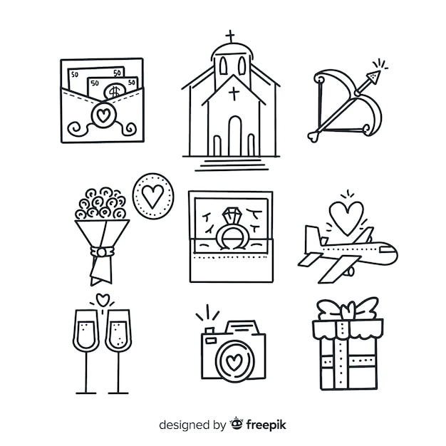 Decorative hand drawn wedding ornament pack