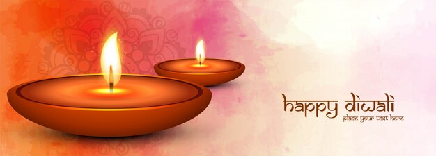 Decorative Happy Diwali diya banner template