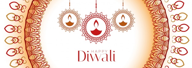 Free Vector decorative happy diwali festival celebration banner