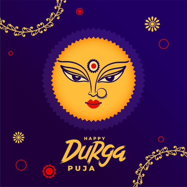 Free Vector decorative happy durga puja holiday card with maa durga face design vector illustration