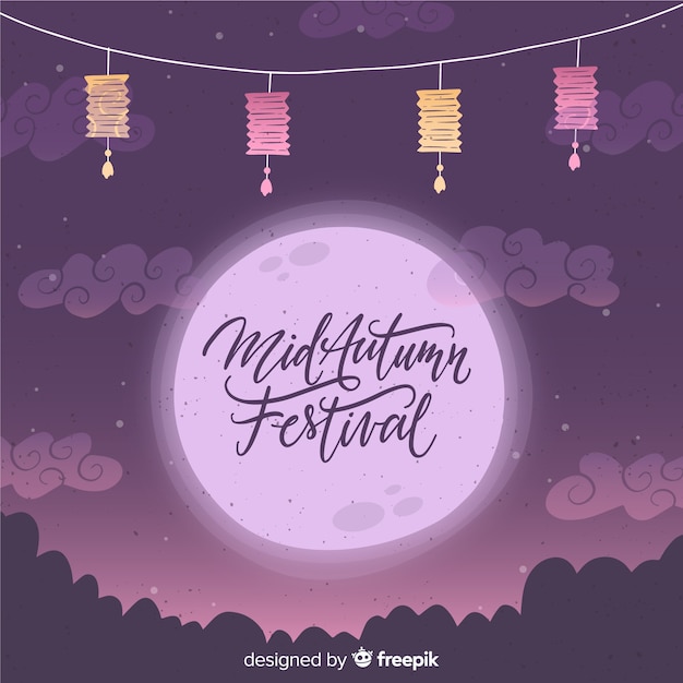 Free Vector decorative mid autumn festival background in hand drawn style