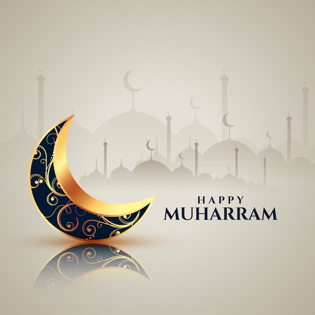 Decorative moon happy muharram card