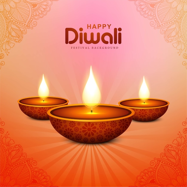 Free Vector decorative oil lamp diwali festival celebration card background