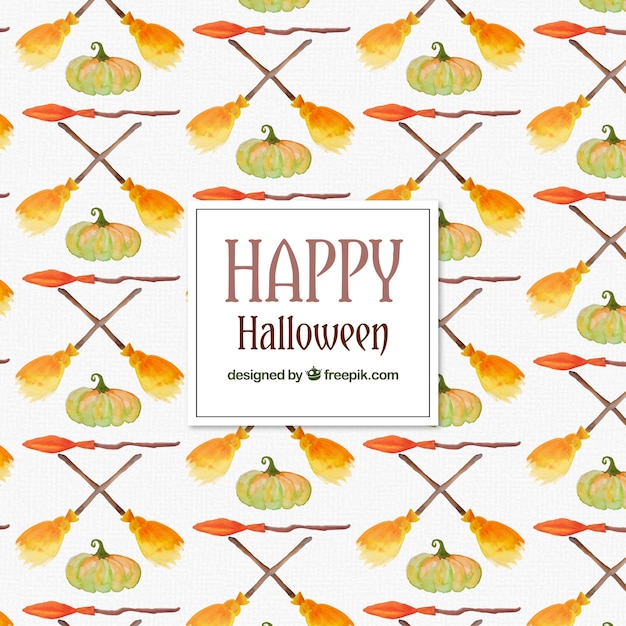 Free vector decorative pattern of watercolor pumpkins and brooms