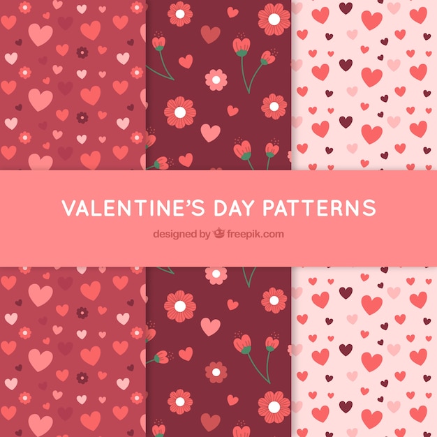 Decorative patterns of flowers and valentine hearts