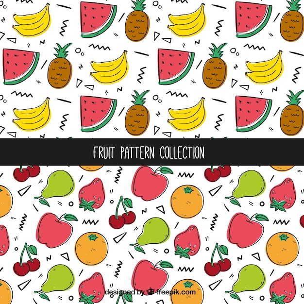 Free Vector decorative patterns with hand-drawn fruits