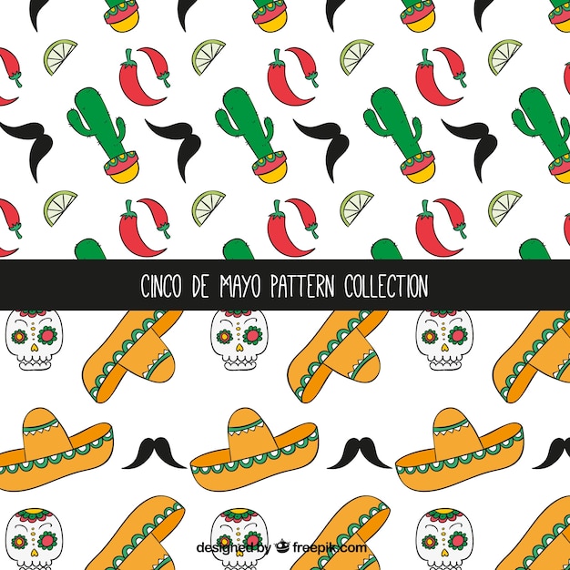 Decorative patterns with hand-drawn mexican elements