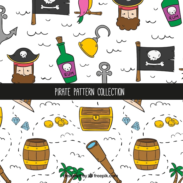 Decorative patterns with hand-drawn pirate elements