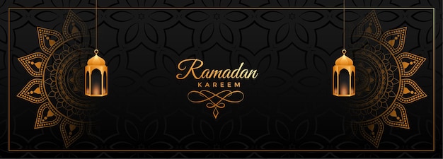 Decorative ramadan kareem banner with mandala art