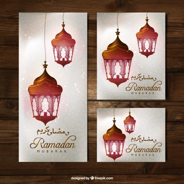 Free Vector decorative ramandan cards with lanters