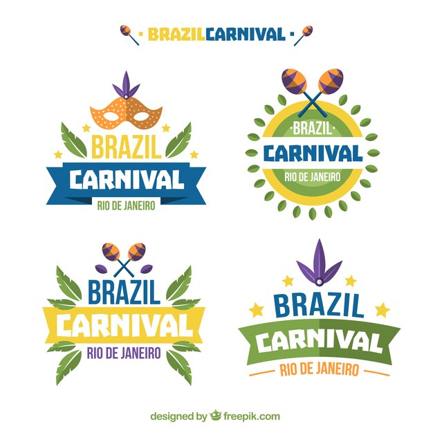 Decorative stickers in flat design for brazilian carnival