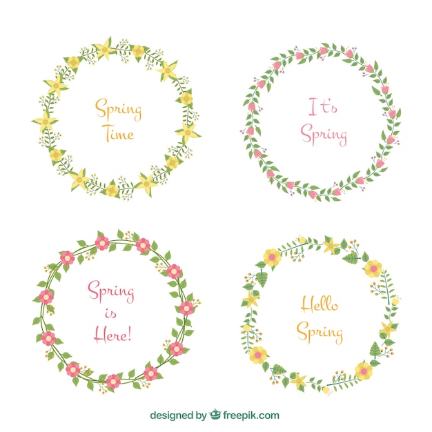 Decorative wreaths with flowers for spring