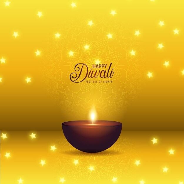 Deecorative Diwali background with oil lamp and stars