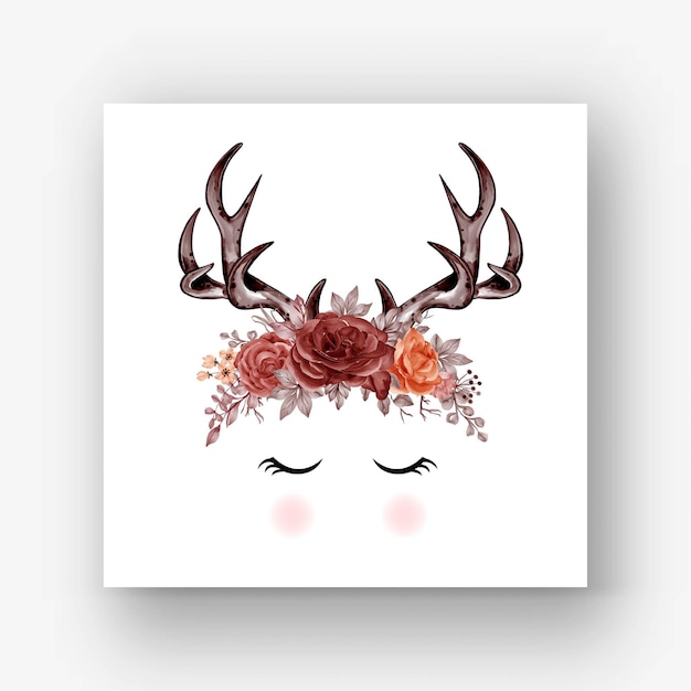 Free Vector deer antlers rose autumn flower watercolor illustration