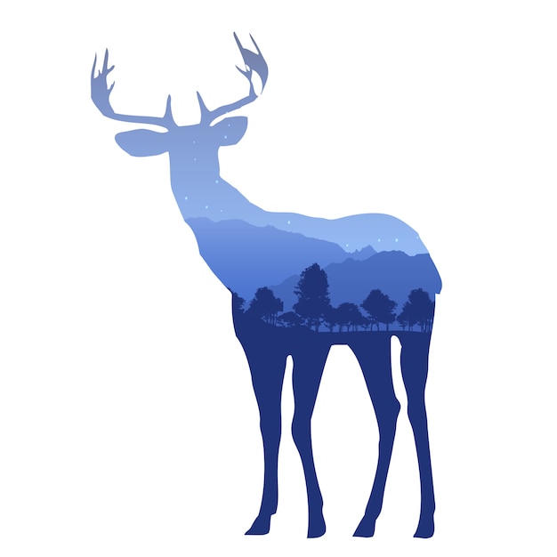 Free vector deer silhouette with double exposure effect with mountain landscape