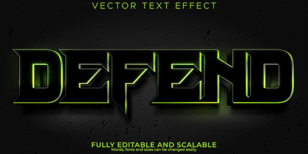 Free Vector defend text effect editable gamer and neon text style