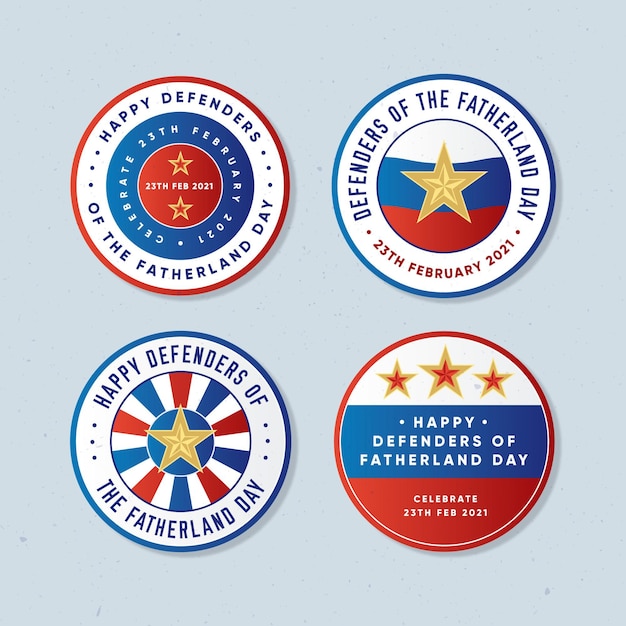 Free Vector defenders of fatherland day label collection