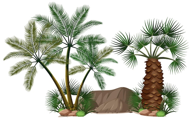 Defferent palm trees with nature elements