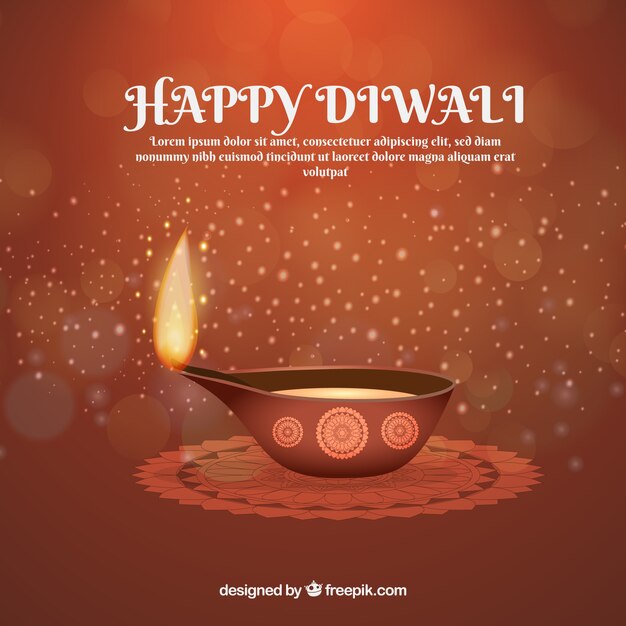 Defocused background of happy diwali with oil lamp