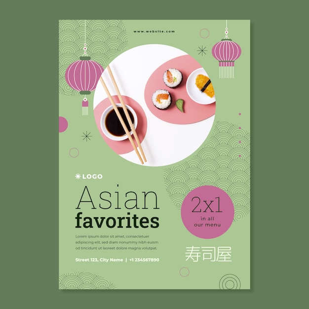 Free Vector delicious asian food poster template