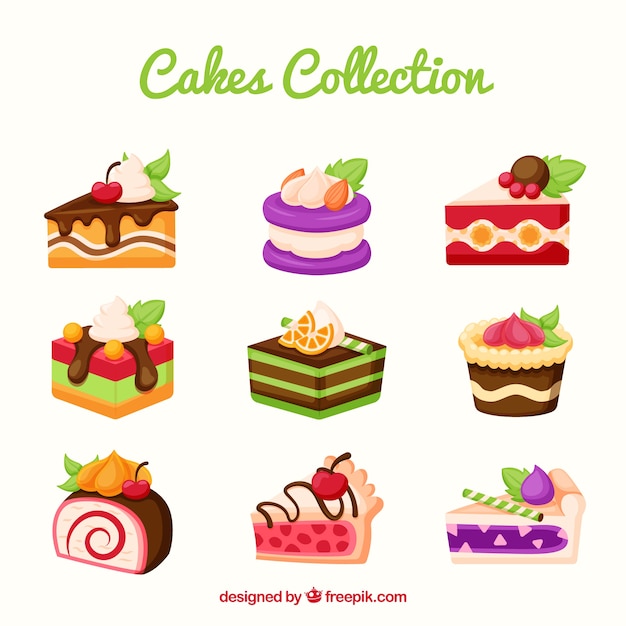 Delicious cakes collection in flat style