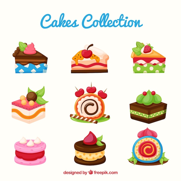 Delicious cakes collection in flat style