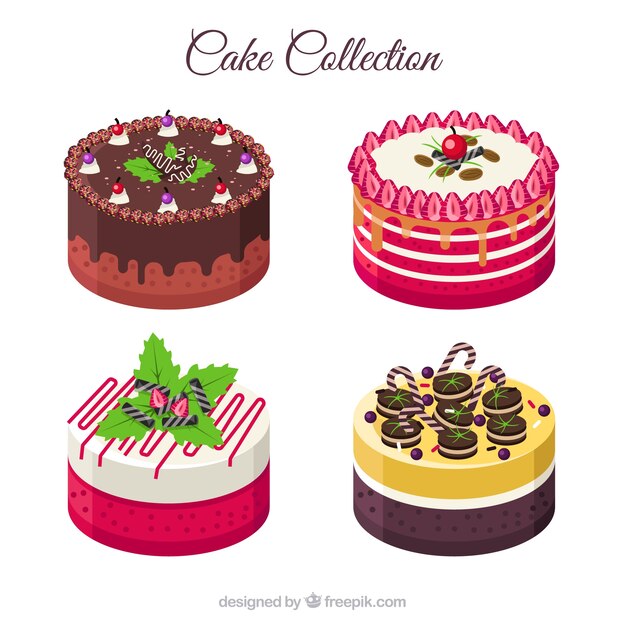 Delicious cakes collection in flat style