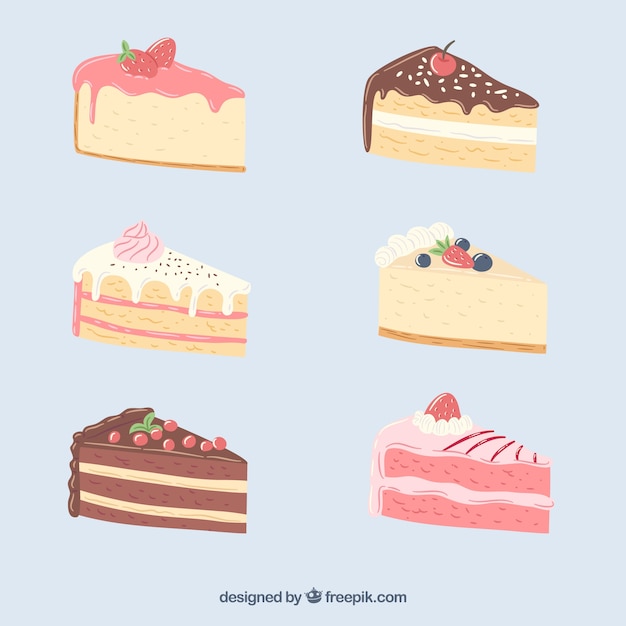 Delicious cakes collection in hand drawn style