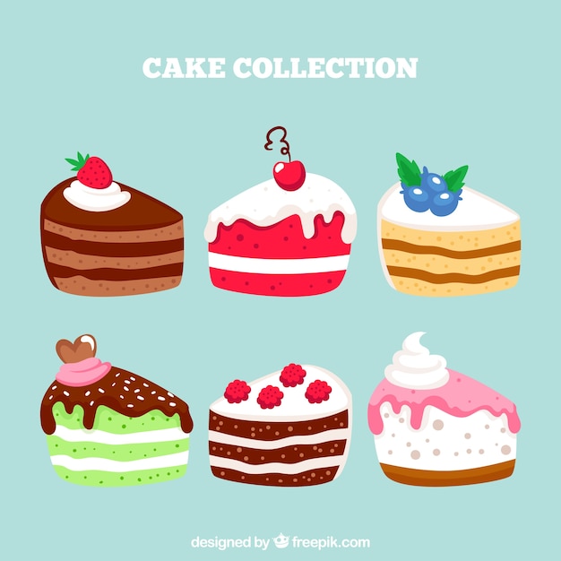 Free Vector delicious cakes collection in hand drawn style