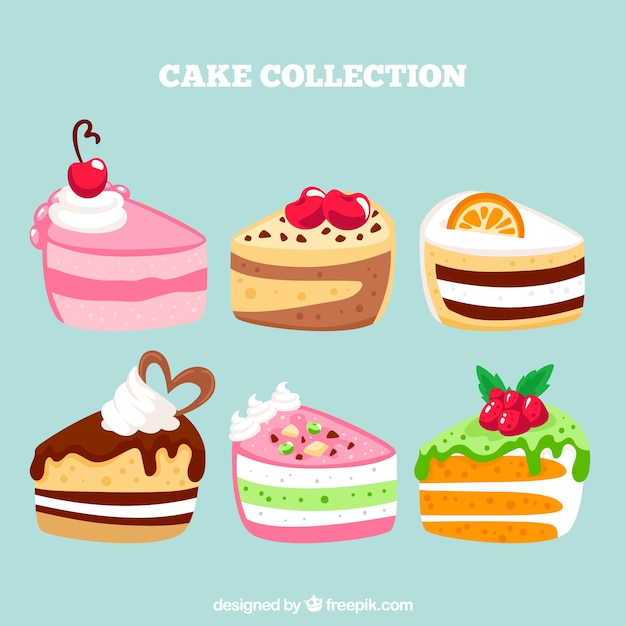 Delicious cakes collection in hand drawn style