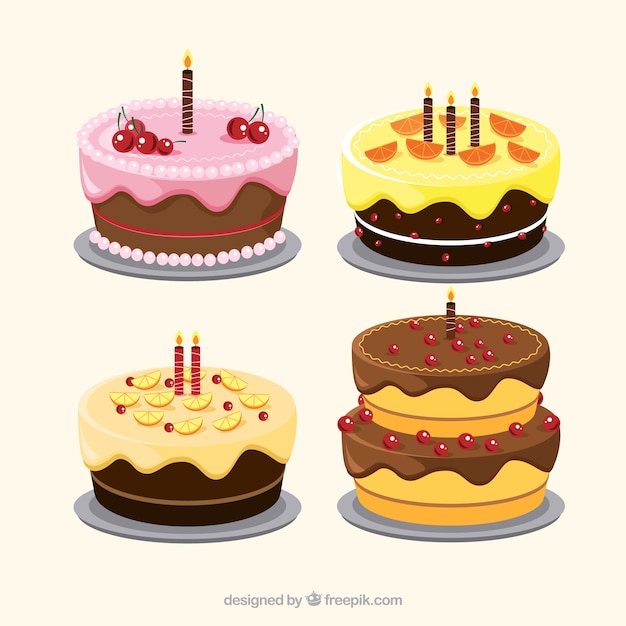 Delicious cakes collection in hand drawn style 