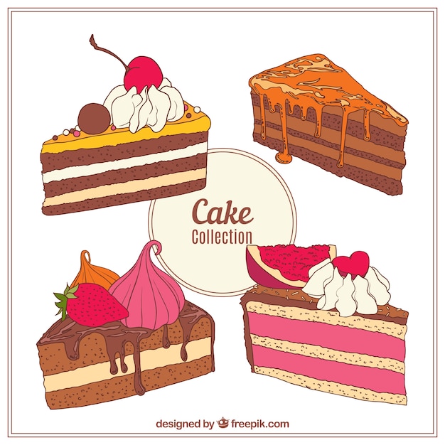 Free Vector delicious cakes collection in hand drawn style 