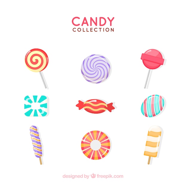 Free Vector delicious candies collection in flat style