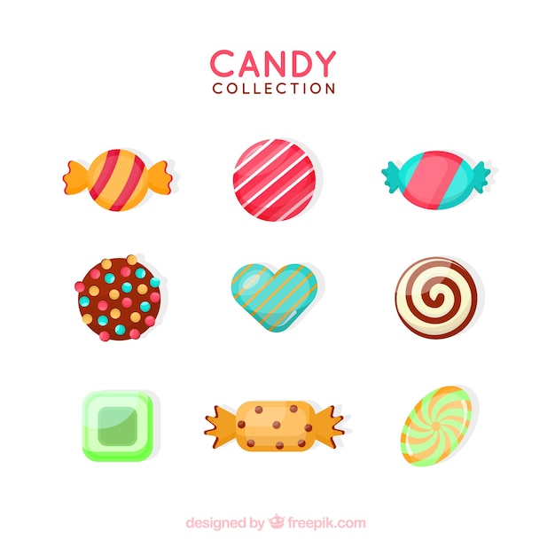 Delicious candies collection in flat style