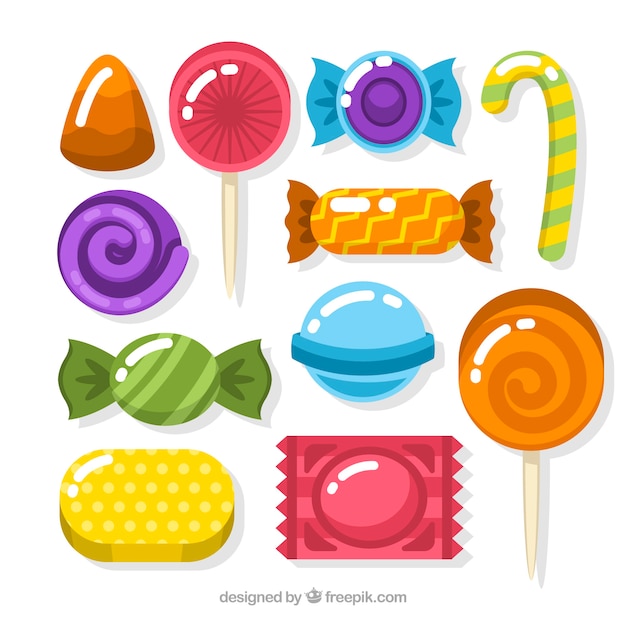 Delicious candies collection in flat style