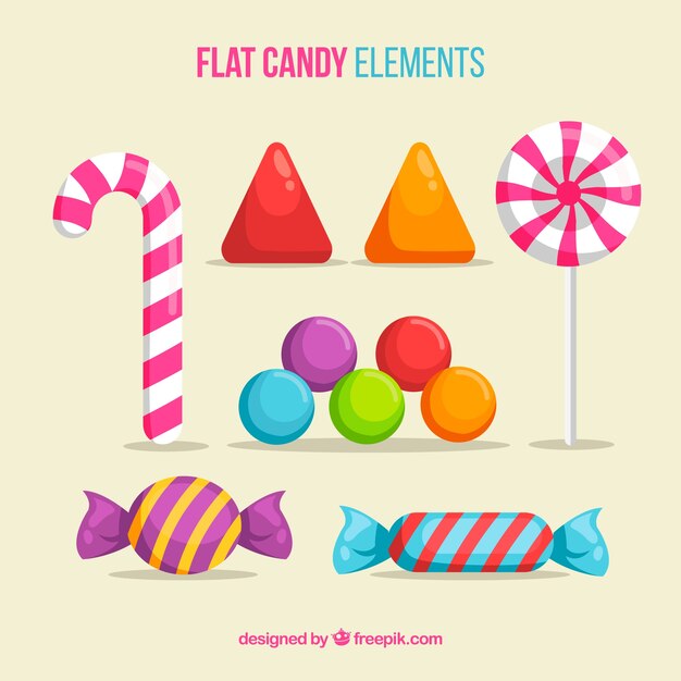 Delicious candies collection in flat style