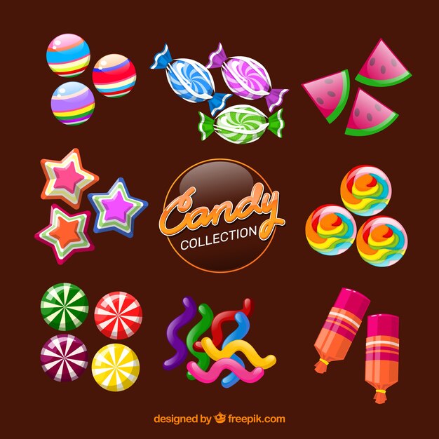 Delicious candies collection in flat style