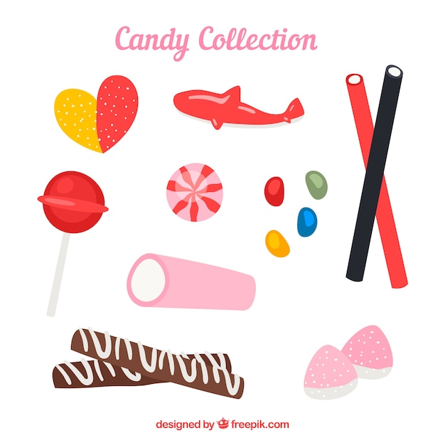 Delicious candies collection in flat style