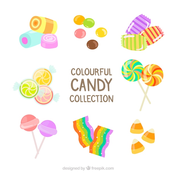 Delicious candies collection in flat style