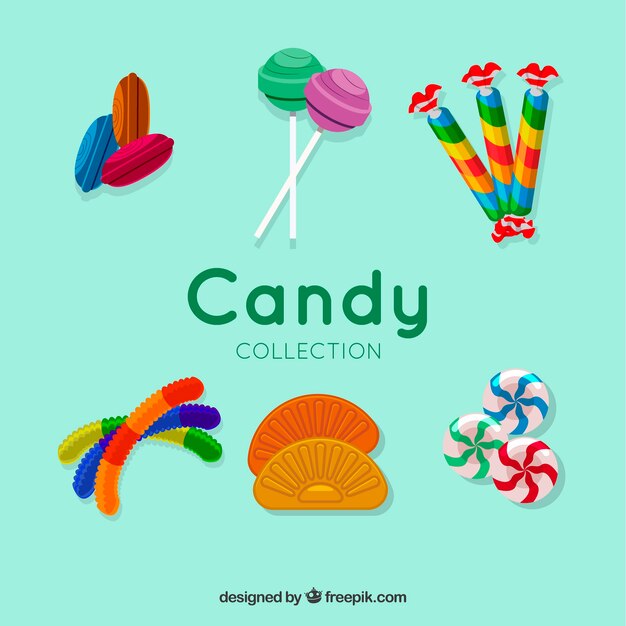 Delicious candies collection in flat style