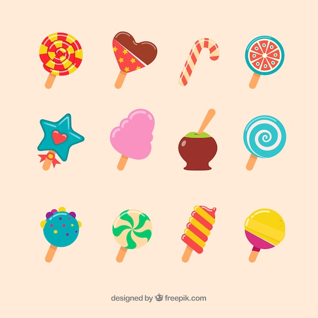 Delicious candies collection in flat style