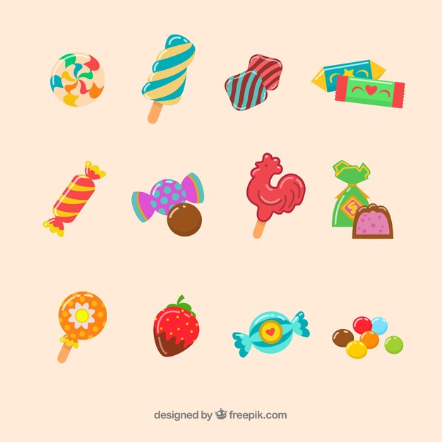 Delicious candies collection in flat style