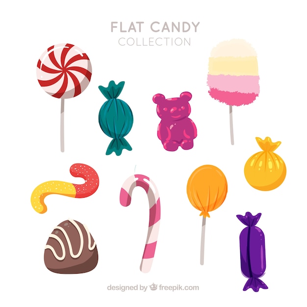 Delicious candies collection in flat style