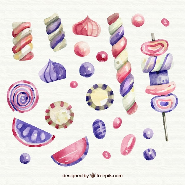 Free Vector delicious candies collection in watercolor style