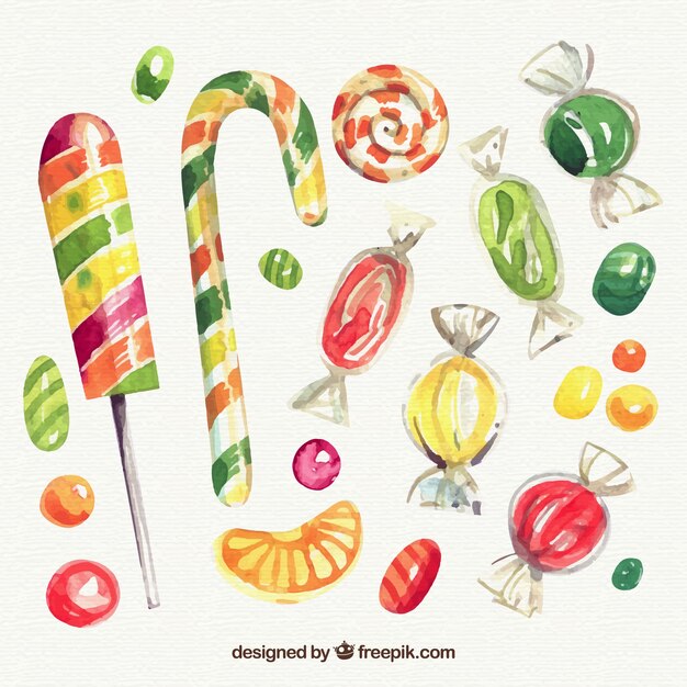 Delicious candies collection in watercolor style