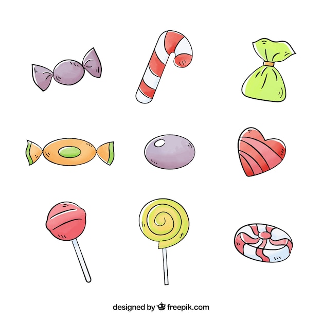 Delicious candies collection in watercolor style