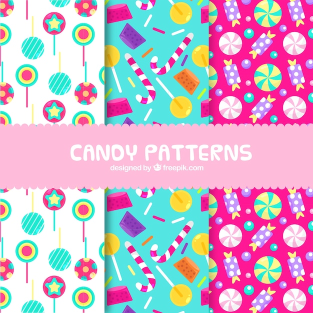 Free Vector delicious candies patterns collection in flat style