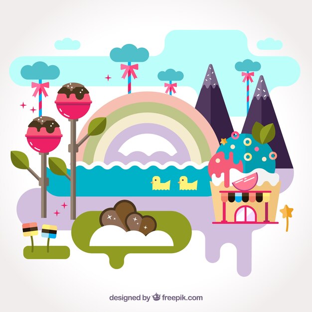 Free vector delicious candy land background in flat style