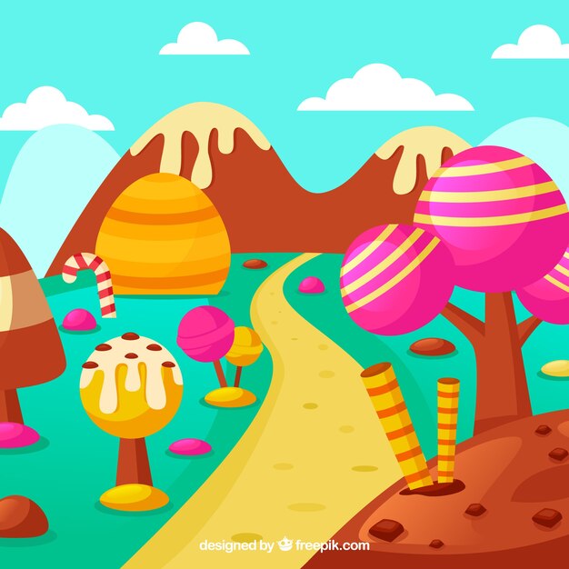 Free Vector delicious candy land background in flat style